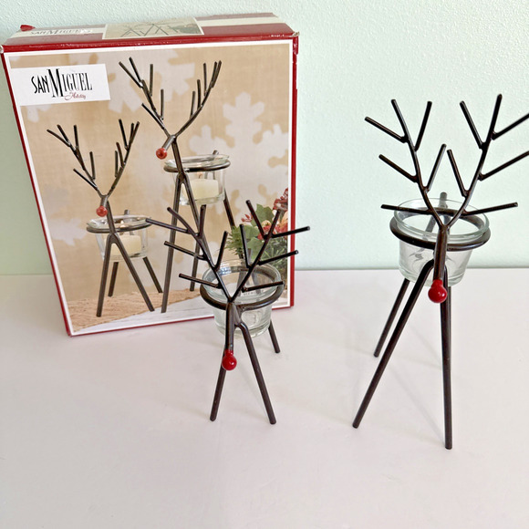 San Miguel Christmas Set of Two Iron Reindeer Tea Light Holders - Picture 1 of 3